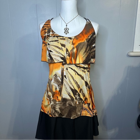 Vibrant Vintage Y2K Orange and Black Butterfly Blouse - Picture 2 of 5